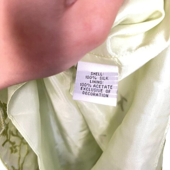 Talbots 100% Silk Size 4 Green Embroidered Drop Waist Fairy Dress vtg - Picture 4 of 11